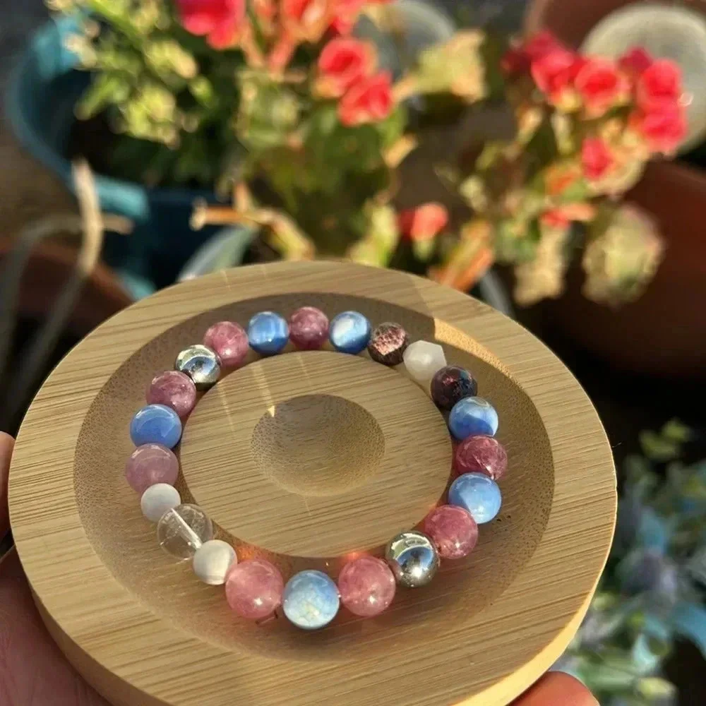 Handmade Lepidolite + Blue Lace Agate + Sea Sediment Jasper Howlite bracelet